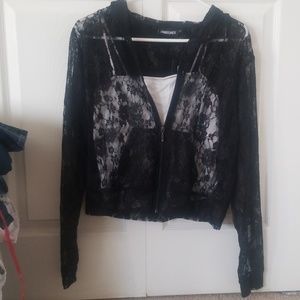 NWT Sheer, lace hooded jacket/shirt